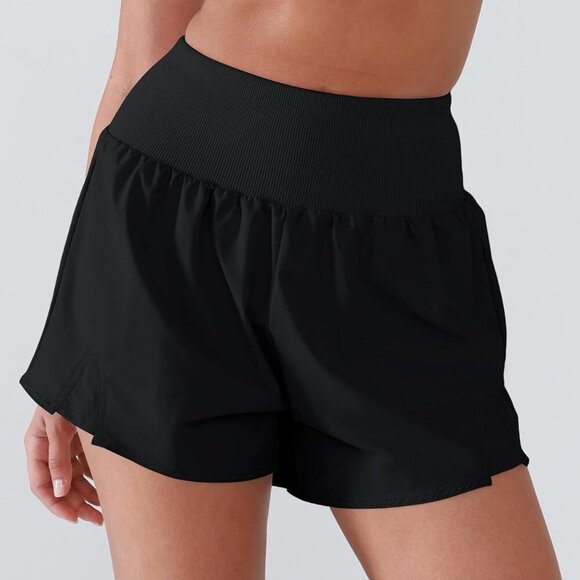 Black Women's High Waist Workout Shorts with Quick-Dry 4-Way Stretch Fabric for - Picture 5 of 7